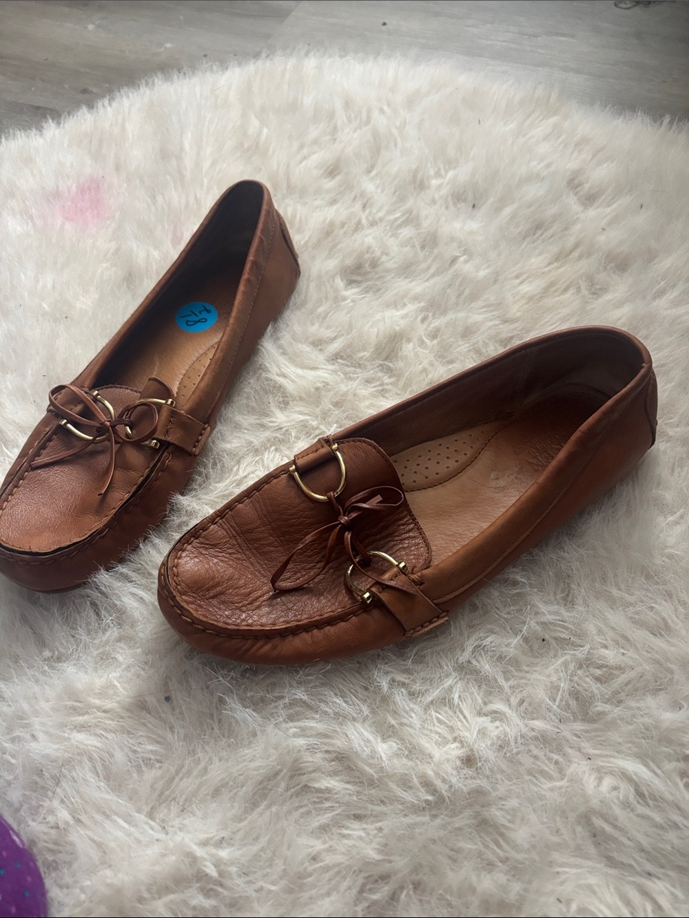 Lauren Ralph Lauren Brown Leather Moccasin Loafers with Gold-Tone Hardware